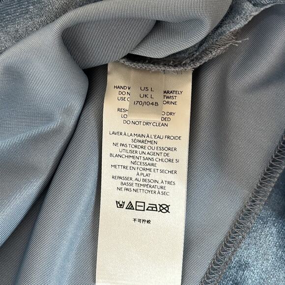 Anthropologie Krisha Blouse Top Velvet Mock Neck Short Sleeve Slate Blue Size L - Picture 15 of 16